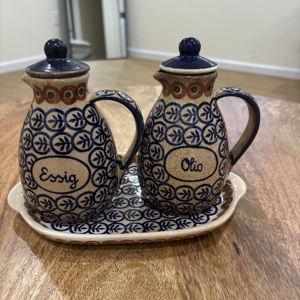Handarbeit Germany Pottery Vinegar & Oil Holder 3 Piece